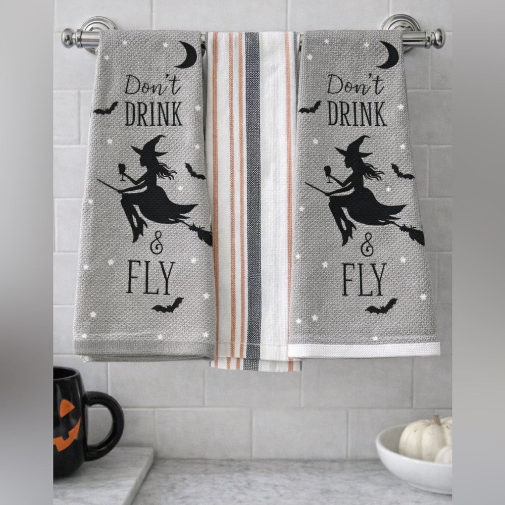 NWOT Sweet Street Don’t Drink and Fly hand towel set of 3